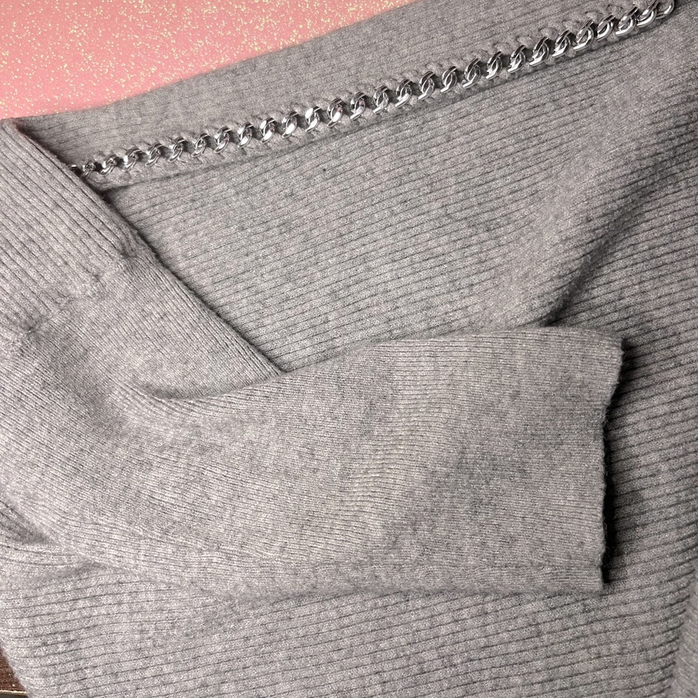 Jennifer Lopez Grey Chain Sleeve Detail Sweater